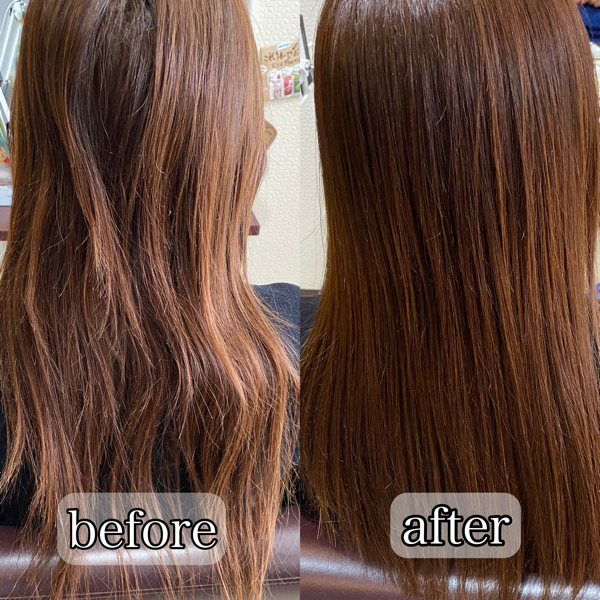 くせ・うねりがある波状毛の状態のお客様を髪質改善縮毛矯正の施術前施術後。【大阪・南大阪・堺・和泉・高石・泉大津】