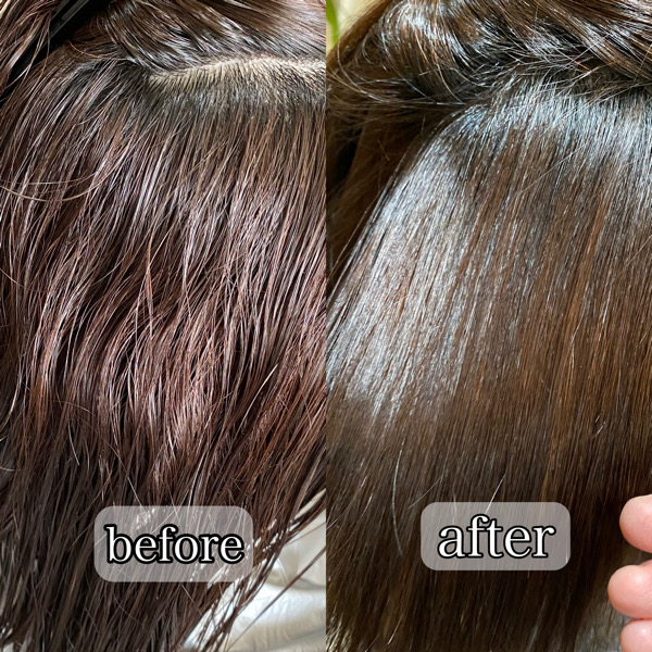 くせ・うねりがある波状毛の状態のお客様を髪質改善縮毛矯正の施術前施術後。【大阪・南大阪・堺・和泉・高石・泉大津】